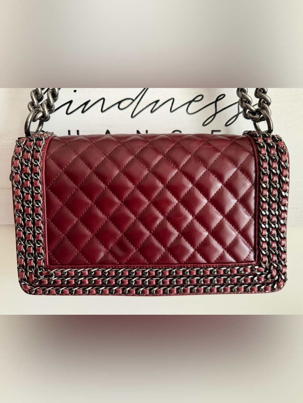 CHANEL Burgundy Chain Around Quilted Calfskin Maxi Le Boy Bag Ruthenium Purse CC - Picture 7 of 16